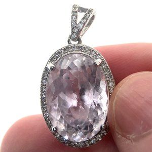 Pink Kunzite 14.60ct White Gold Finish Solid 925 Sterling Silver Pendant